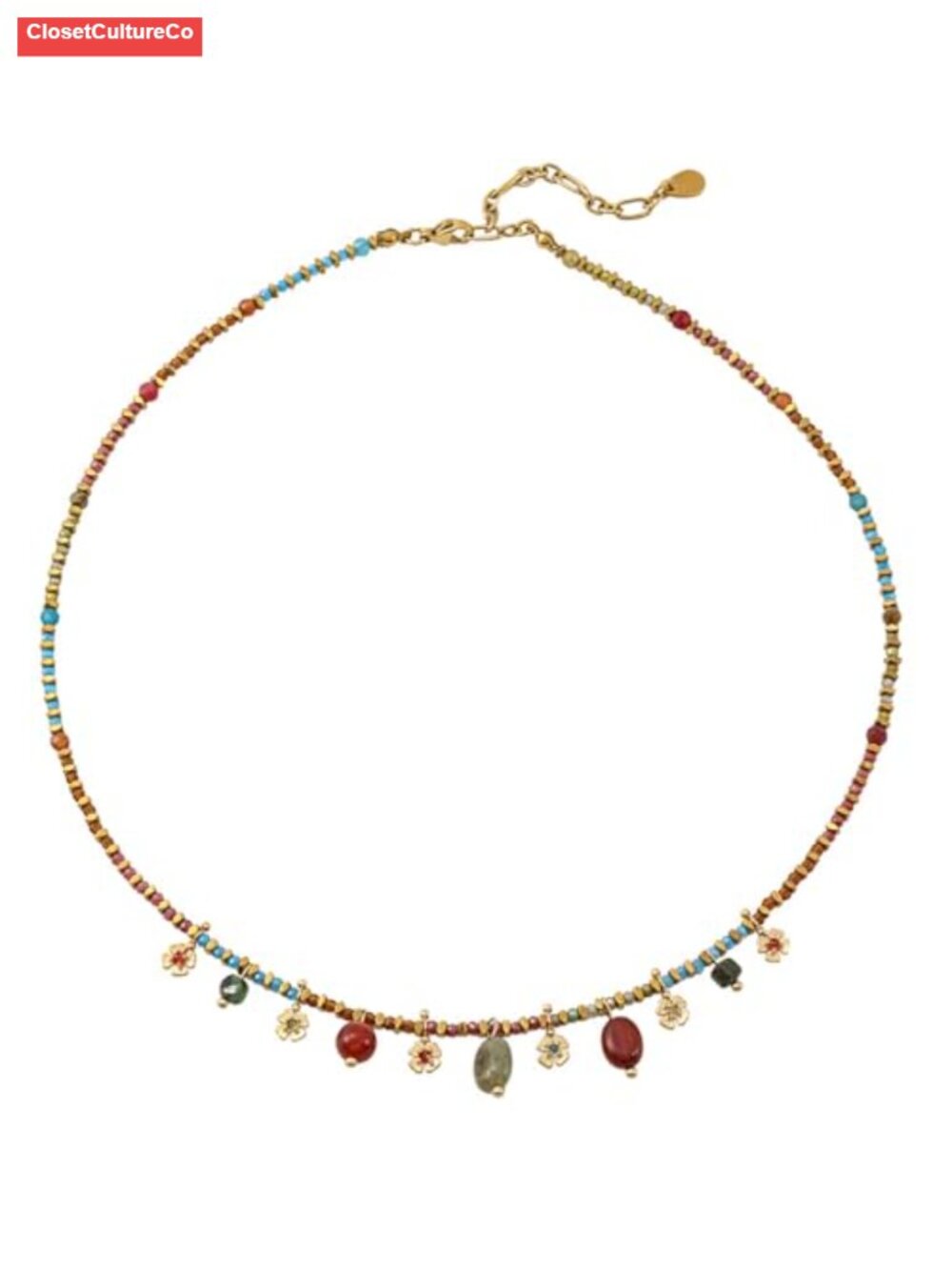 Boho Stone Beaded Necklace Titanium Steel Extension Chain
